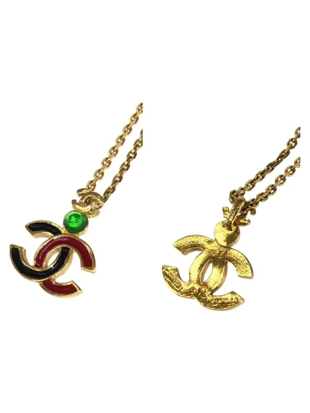 Chanel Vintage CC Logo Gold Multicolor Plated Necklace